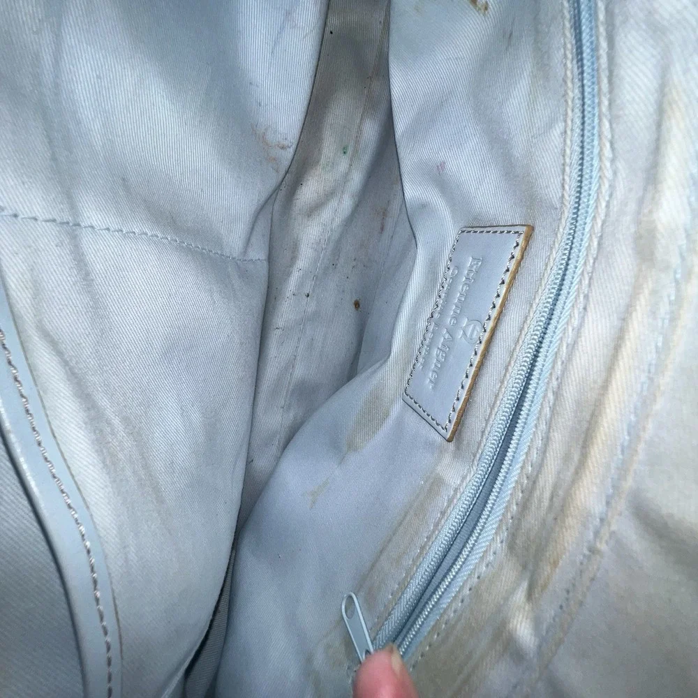 Etienne Light Blue Leather Shoulder Bag Zip Closure Dividers Pockets